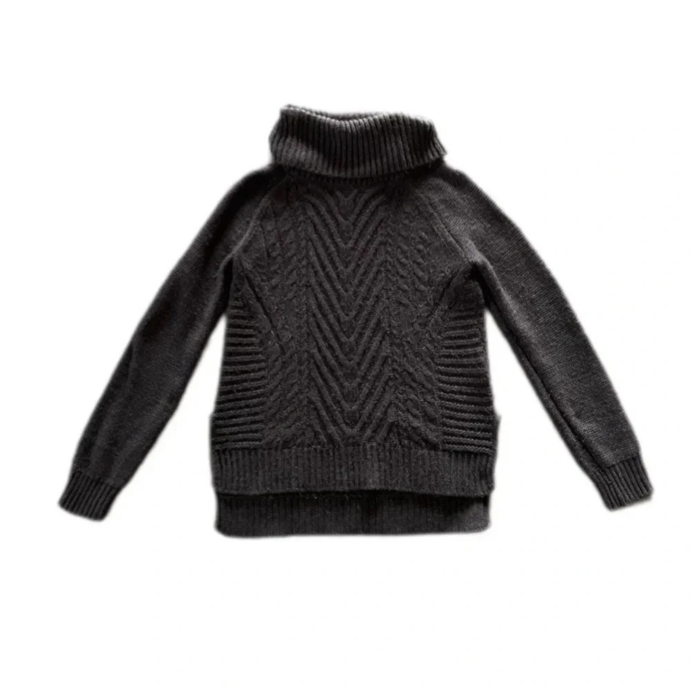 Elle Dark Gray Cotton Blend Knit Turtleneck Sweater Women’s Medium